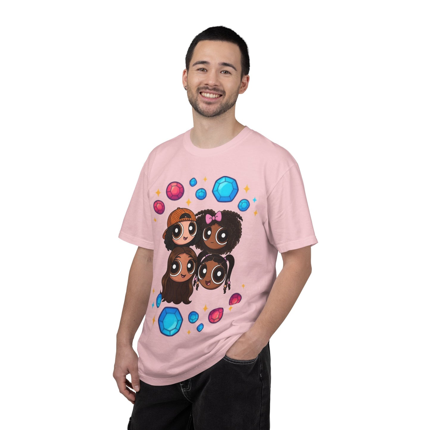 Dorothy’s Gems Crewneck T-Shirt — Cute Cartoon Girl Group with Colorful Gems