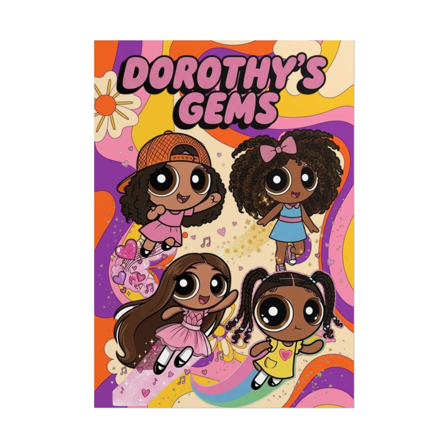 Rolled Poster — "Dorothy’s Gems" Cute Retro Cartoon Girls Wall Art