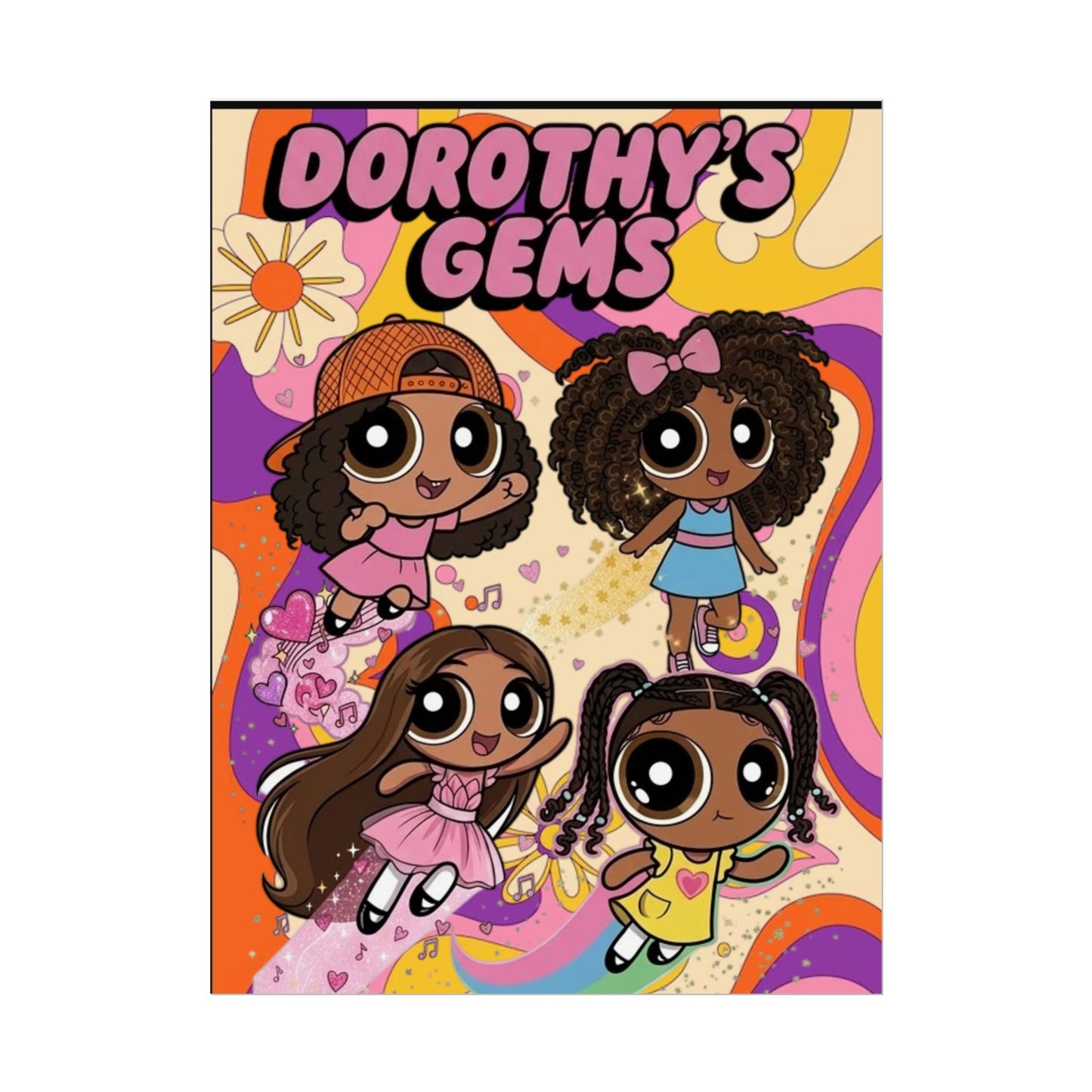 Rolled Poster — "Dorothy’s Gems" Cute Retro Cartoon Girls Wall Art
