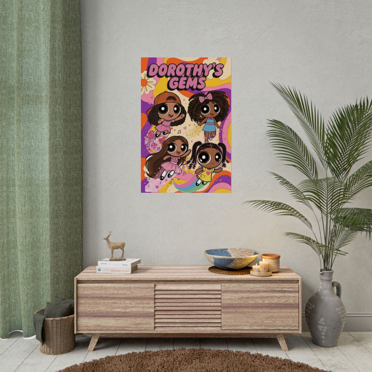Rolled Poster — "Dorothy’s Gems" Cute Retro Cartoon Girls Wall Art