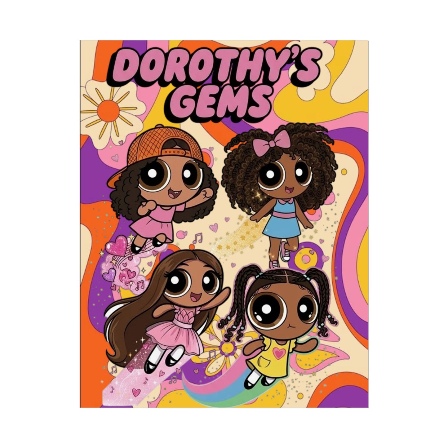 Rolled Poster — "Dorothy’s Gems" Cute Retro Cartoon Girls Wall Art