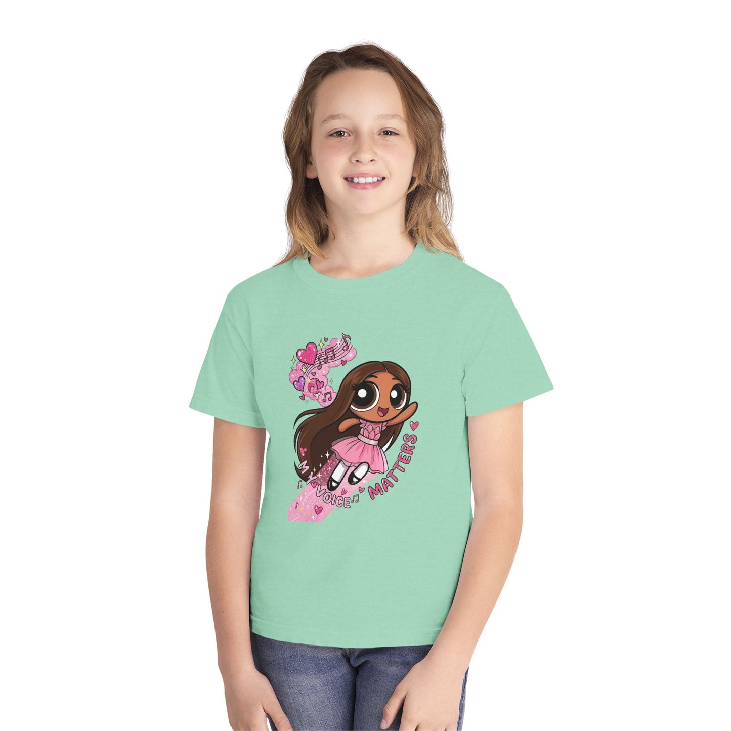 Youth Tee — 'My Voice Matters' Cute Superhero Girl Graphic