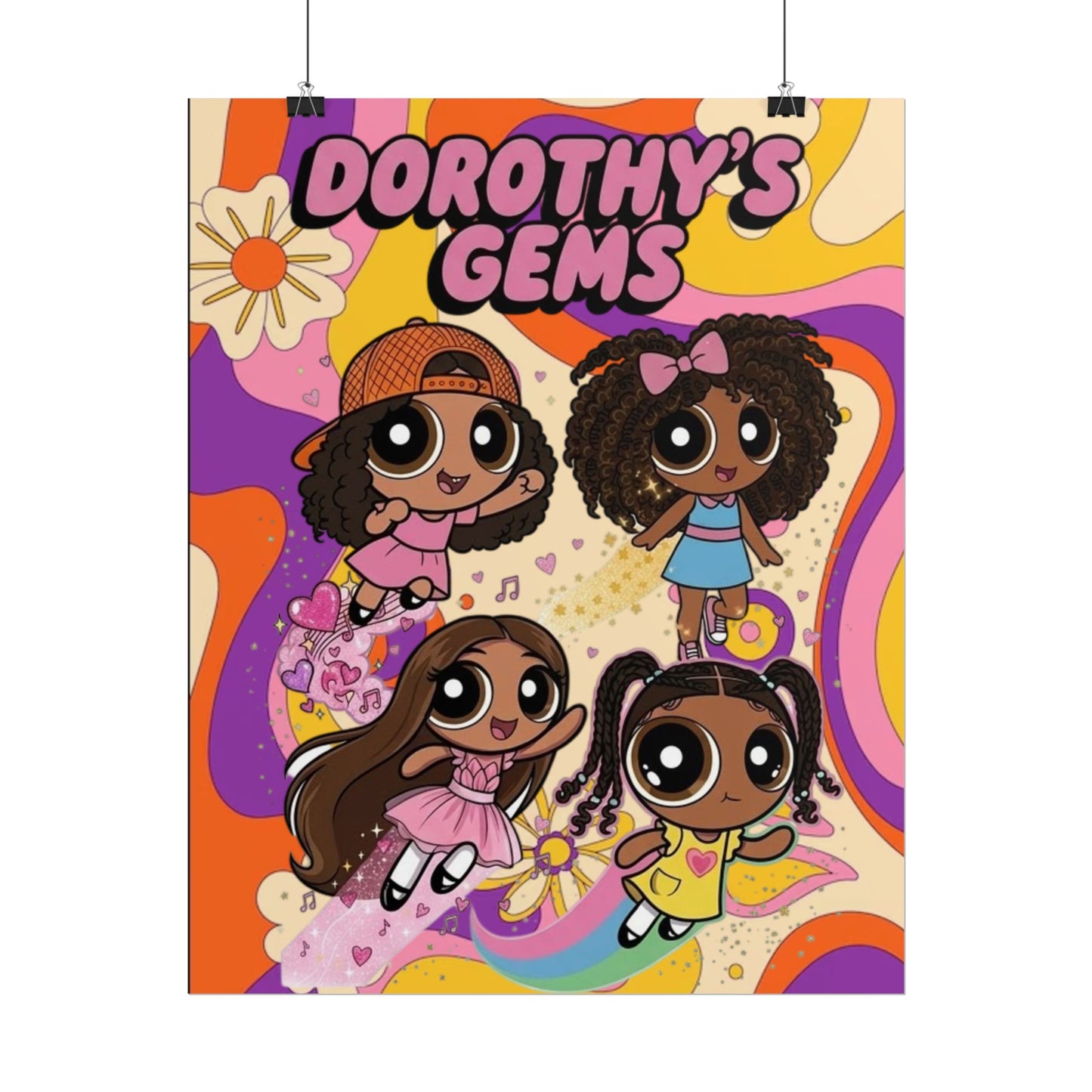 Rolled Poster — "Dorothy’s Gems" Cute Retro Cartoon Girls Wall Art