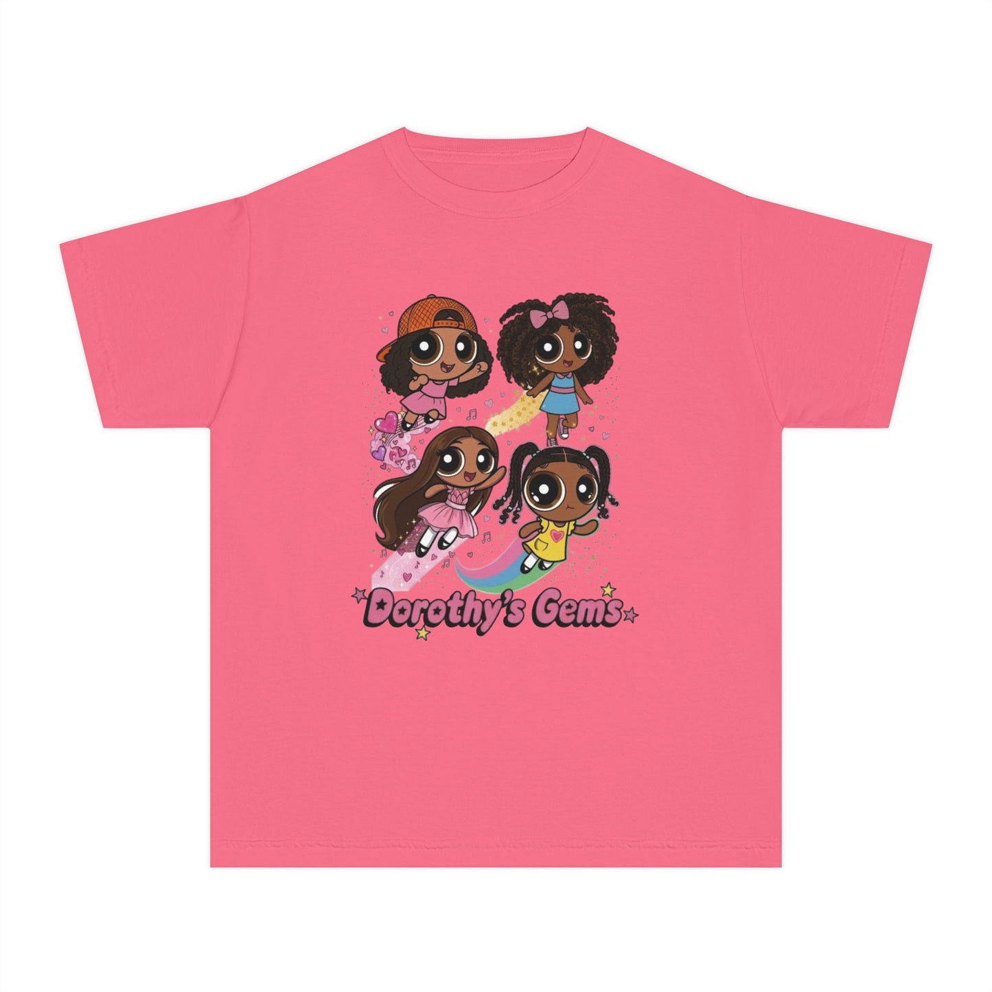 Youth Tee — "Dorothy's Gems" Cute Diverse Girls Cartoon Graphic Shirt