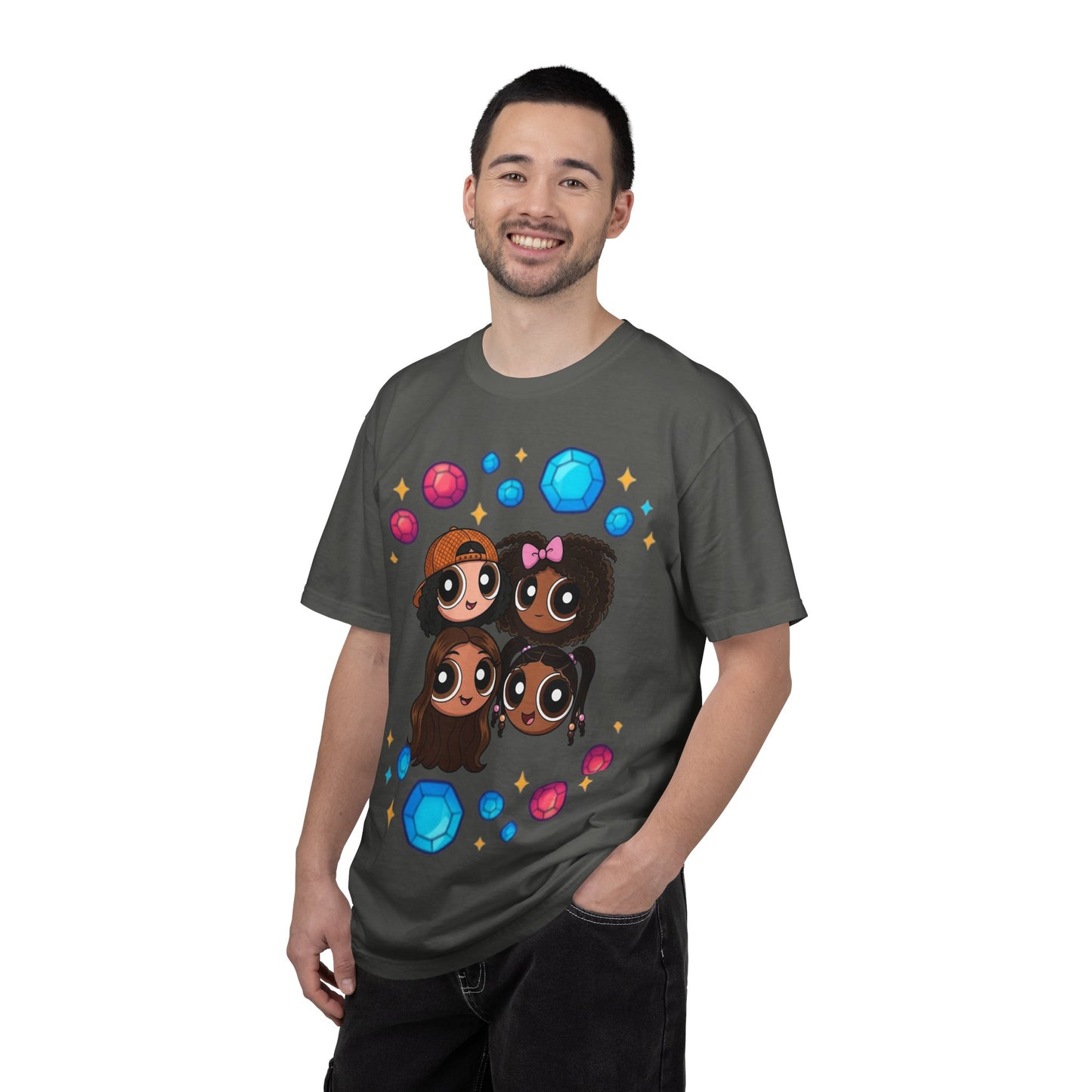 Dorothy’s Gems Crewneck T-Shirt — Cute Cartoon Girl Group with Colorful Gems