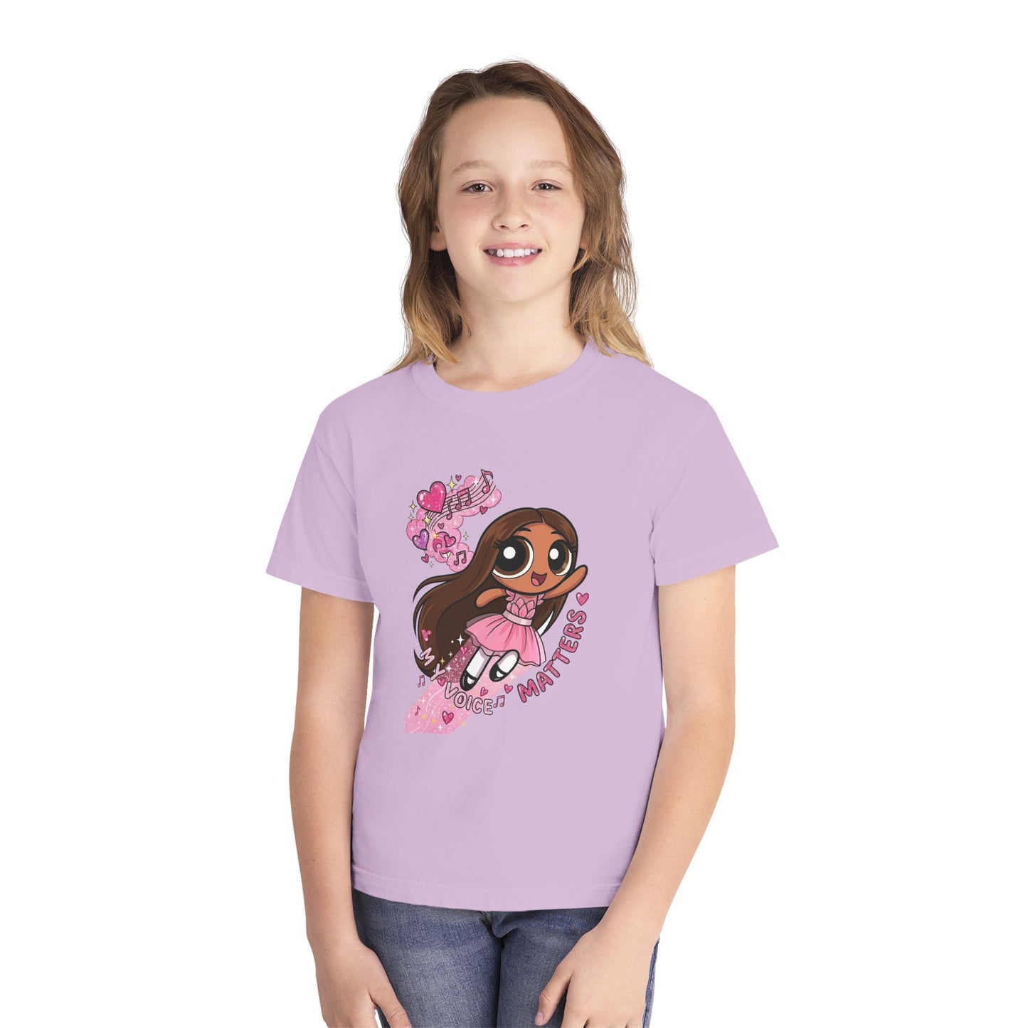 Youth Tee — 'My Voice Matters' Cute Superhero Girl Graphic