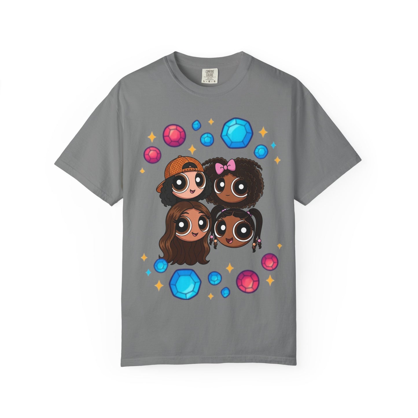 Dorothy’s Gems Crewneck T-Shirt — Cute Cartoon Girl Group with Colorful Gems