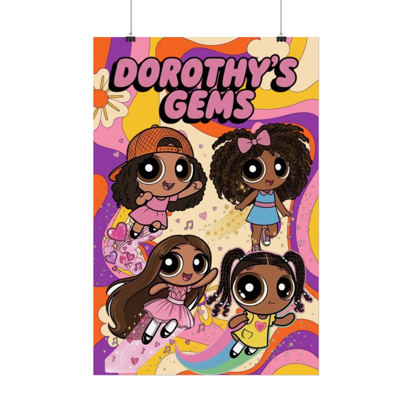 Rolled Poster — "Dorothy’s Gems" Cute Retro Cartoon Girls Wall Art