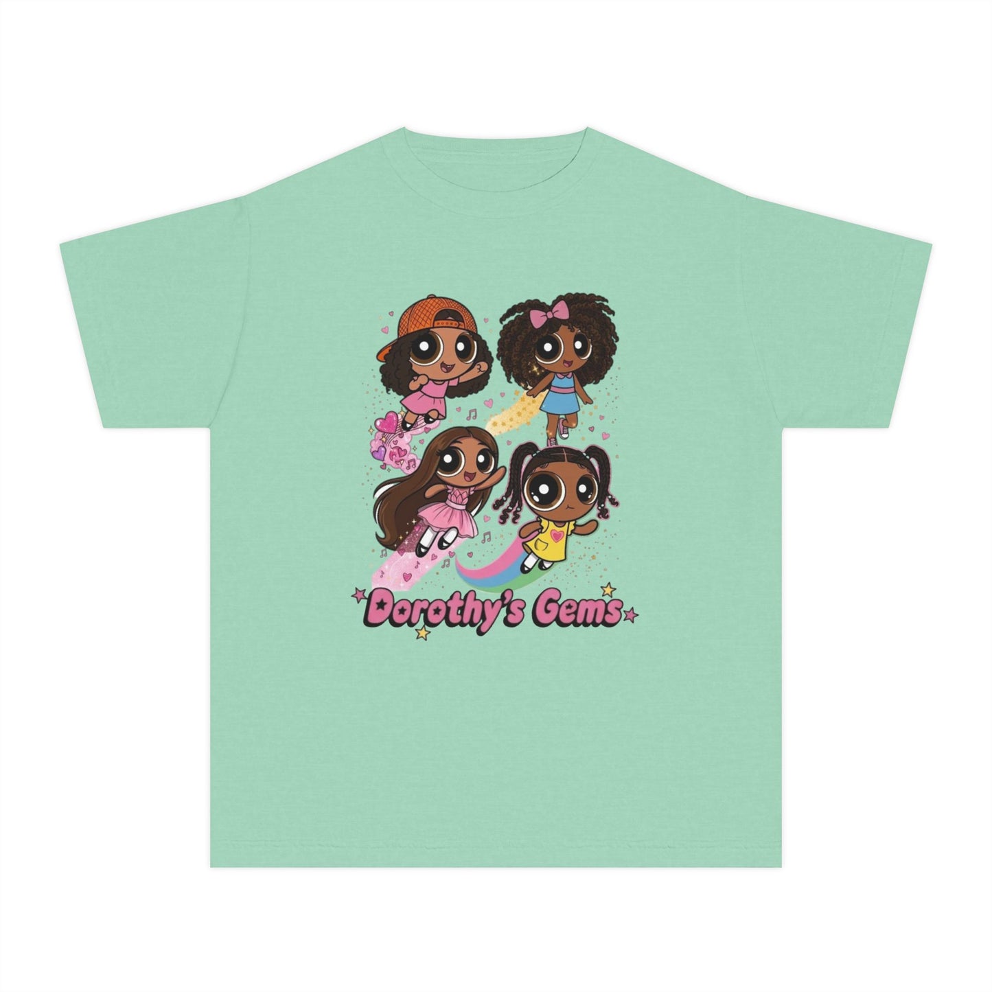 Youth Tee — "Dorothy's Gems" Cute Diverse Girls Cartoon Graphic Shirt