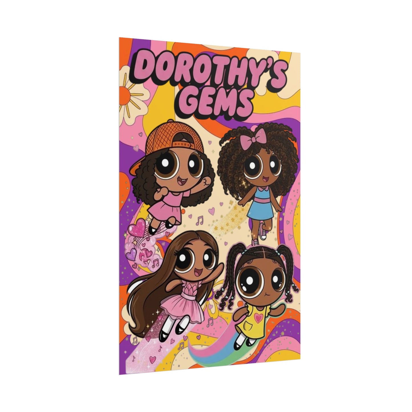 Rolled Poster — "Dorothy’s Gems" Cute Retro Cartoon Girls Wall Art