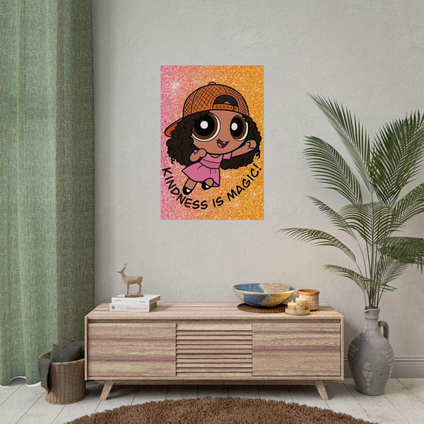 Rolled Poster — "Kindness Is Magic" Cute Cartoon Girl Wall Art