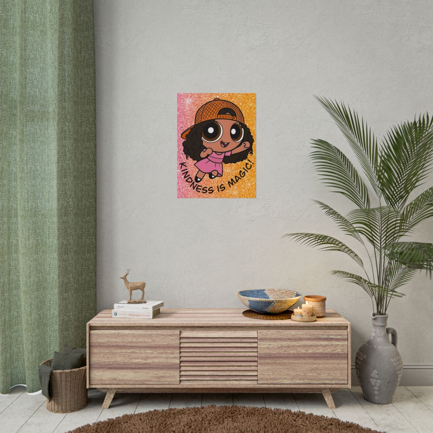 Rolled Poster — "Kindness Is Magic" Cute Cartoon Girl Wall Art