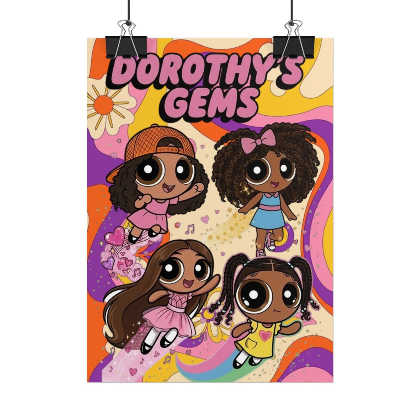 Rolled Poster — "Dorothy’s Gems" Cute Retro Cartoon Girls Wall Art