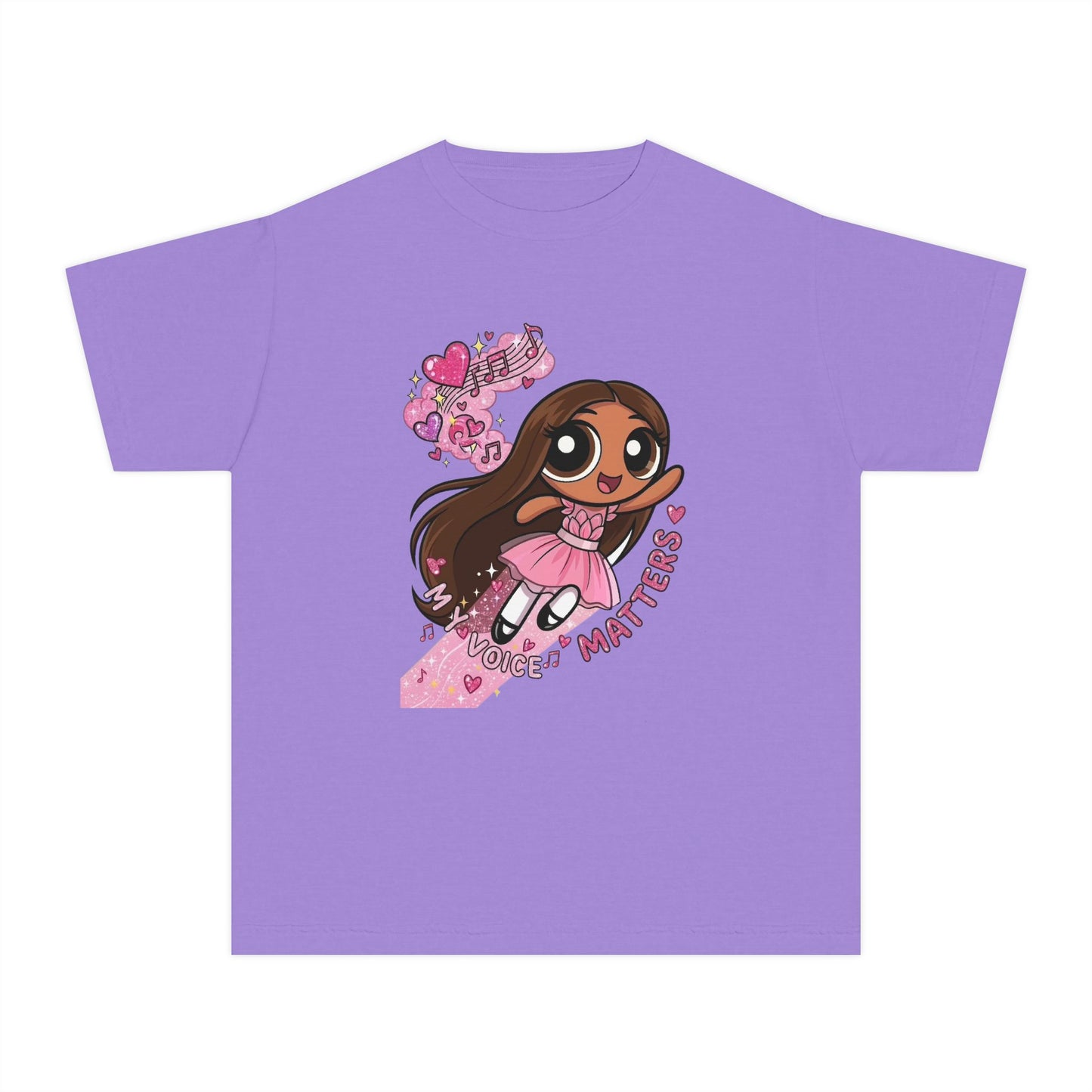 Youth Tee — 'My Voice Matters' Cute Superhero Girl Graphic