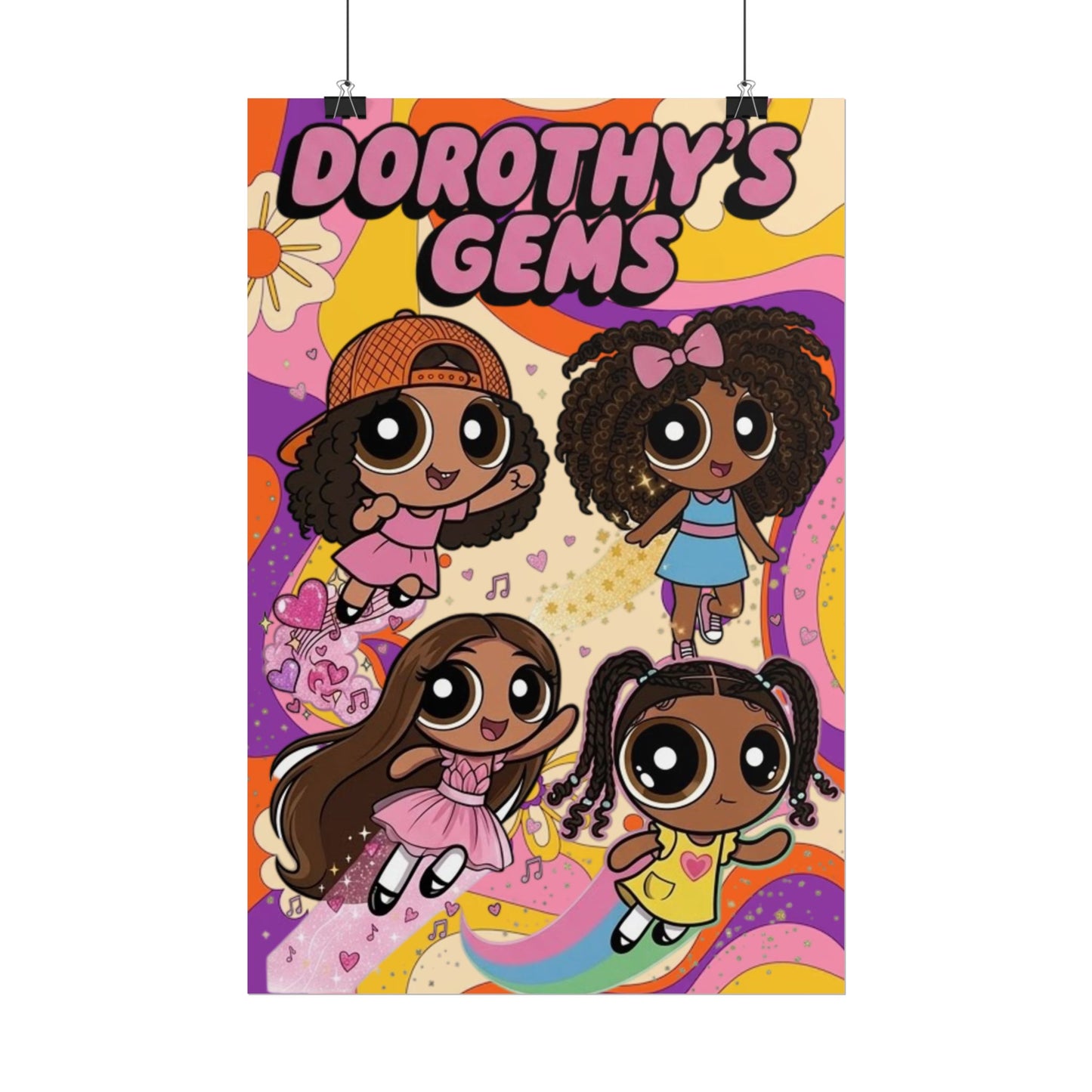 Rolled Poster — "Dorothy’s Gems" Cute Retro Cartoon Girls Wall Art