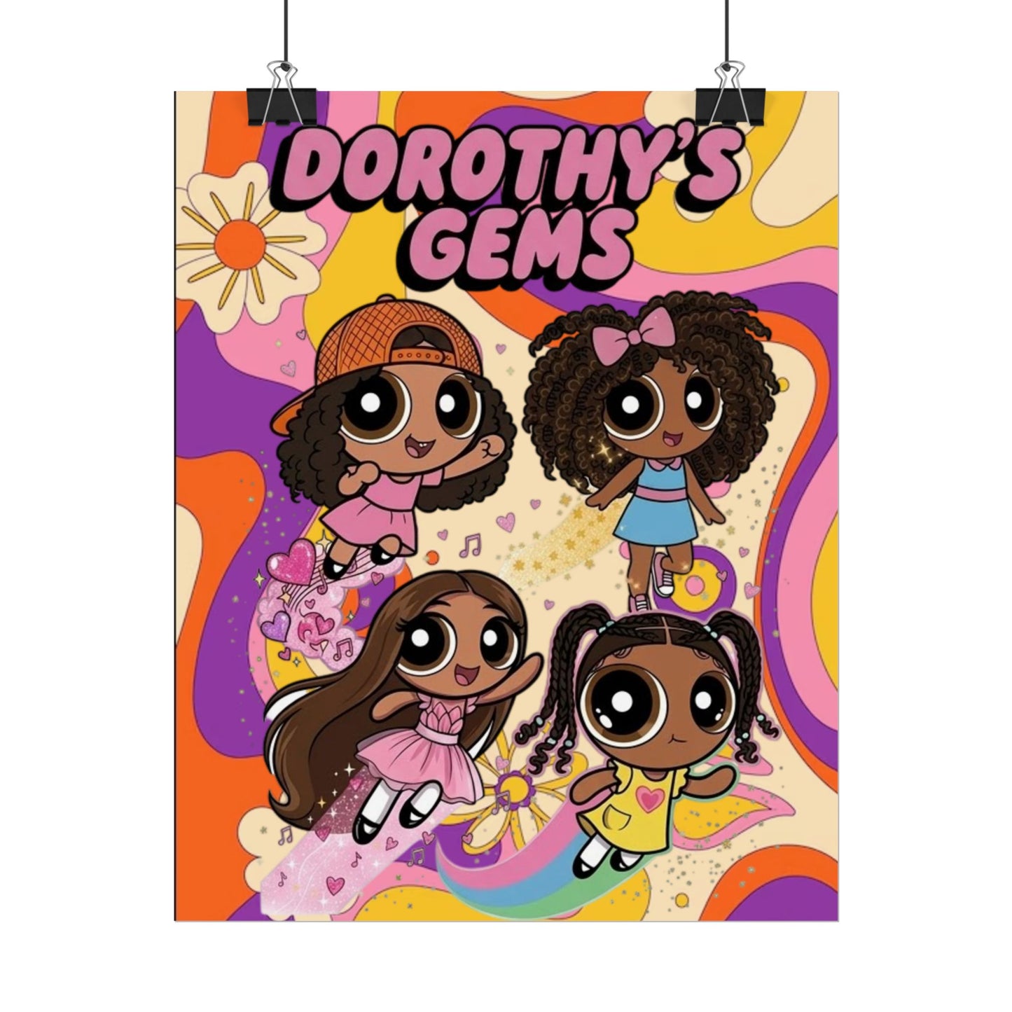 Rolled Poster — "Dorothy’s Gems" Cute Retro Cartoon Girls Wall Art