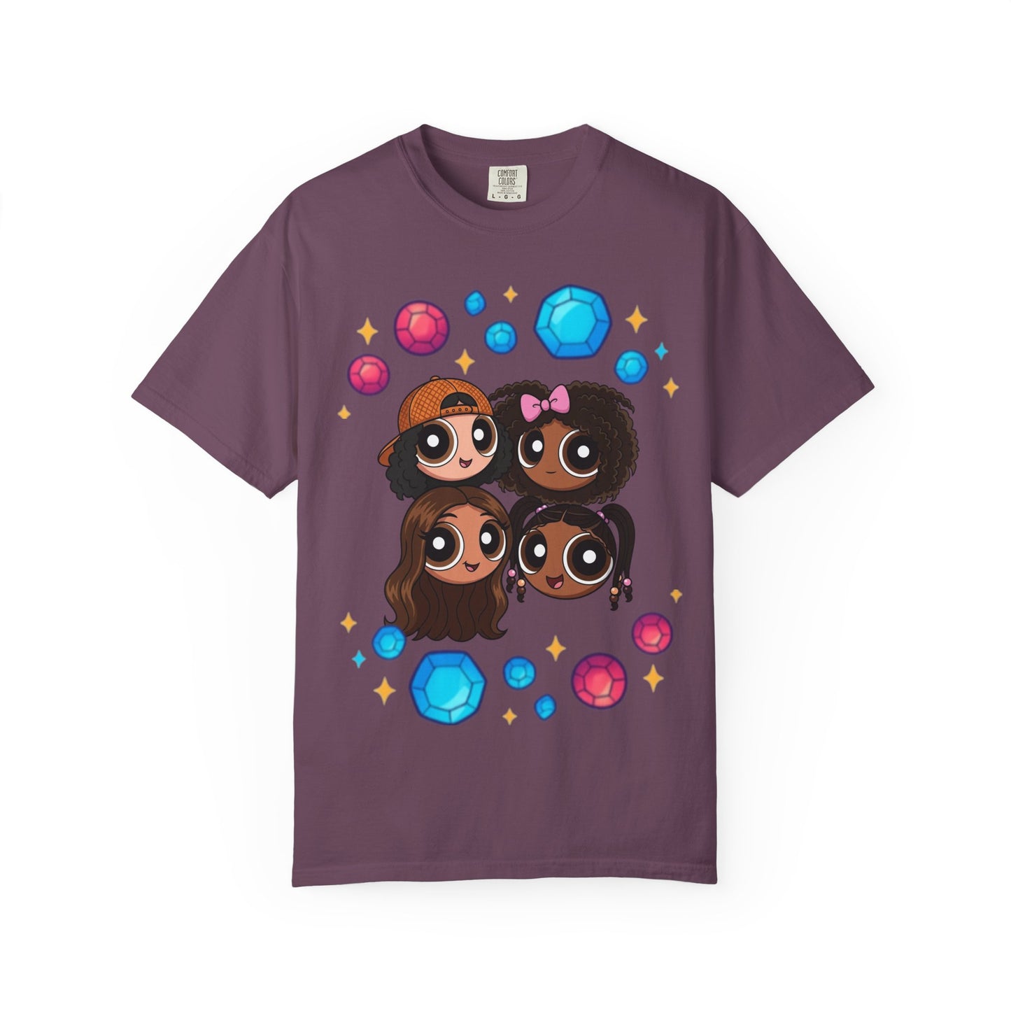 Dorothy’s Gems Crewneck T-Shirt — Cute Cartoon Girl Group with Colorful Gems