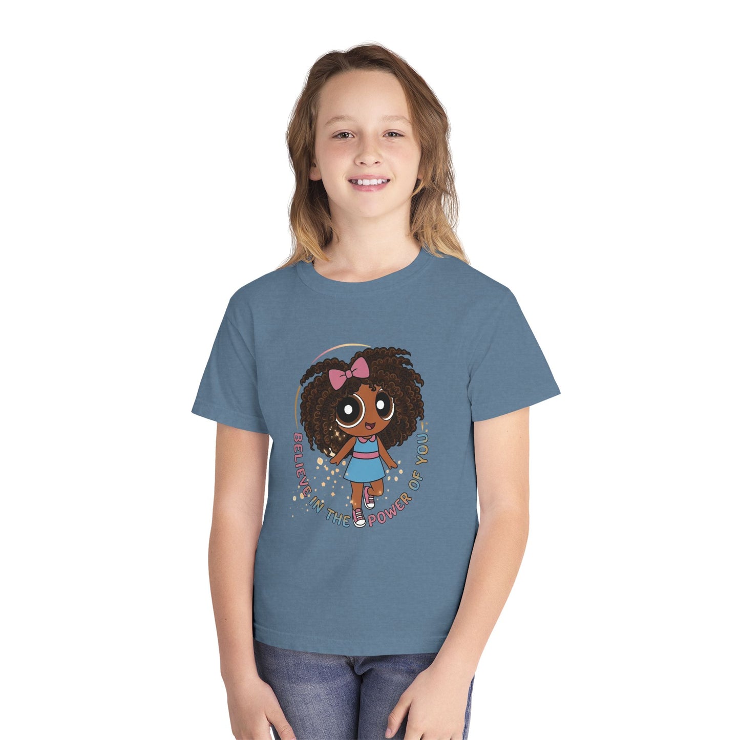 Youth Tee — "Believe in the Power of You" Cute Afro Girl Empowerment Shirt