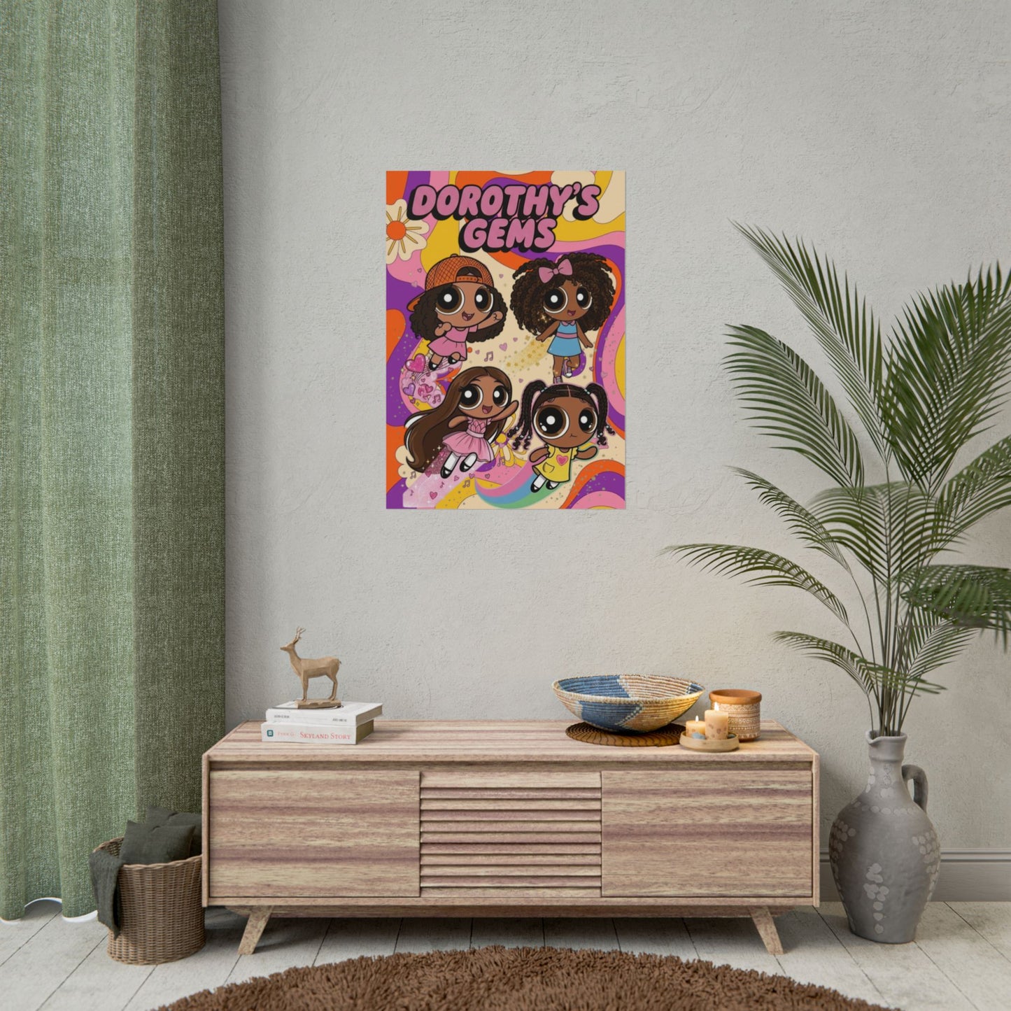 Rolled Poster — "Dorothy’s Gems" Cute Retro Cartoon Girls Wall Art