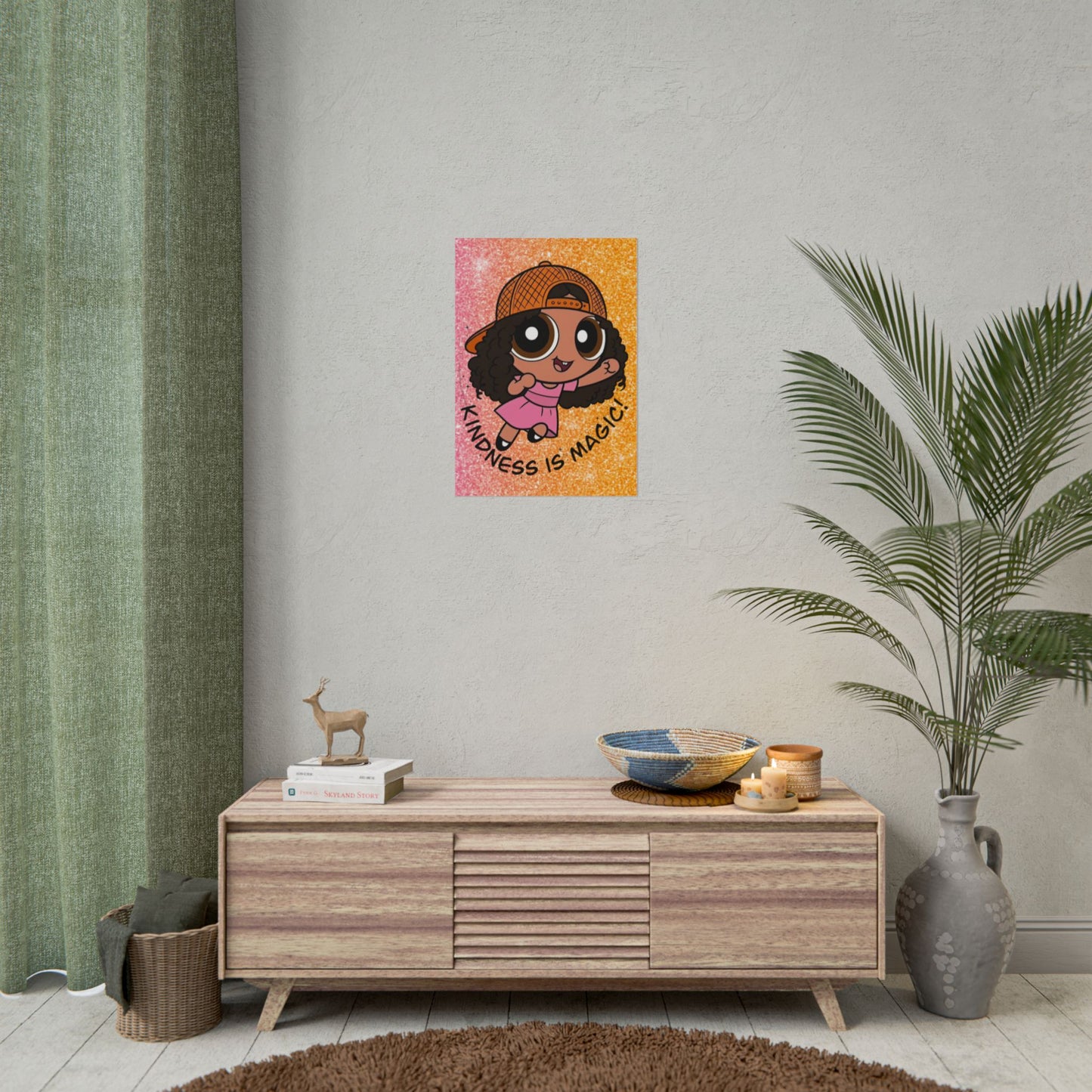 Rolled Poster — "Kindness Is Magic" Cute Cartoon Girl Wall Art