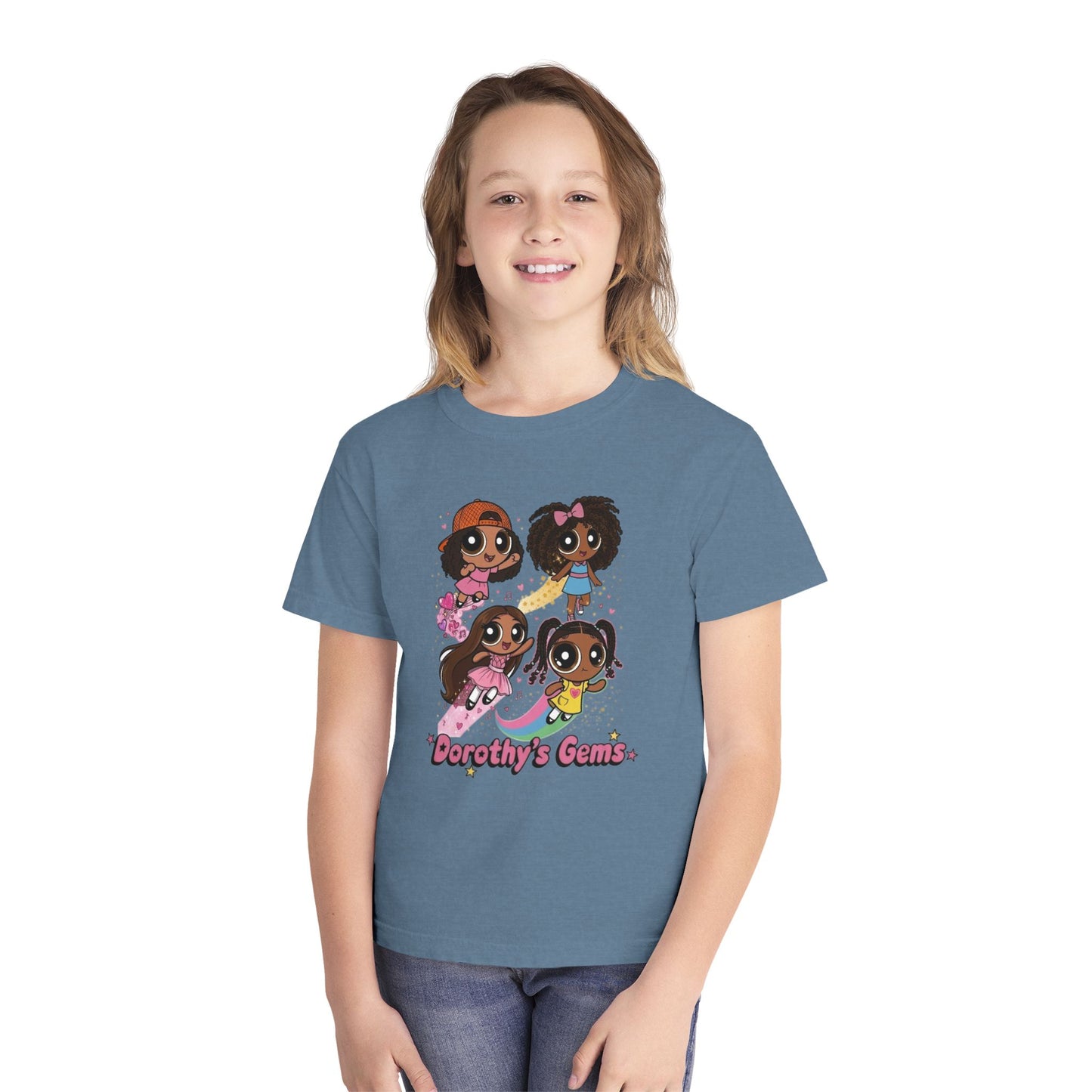 Youth Tee — "Dorothy's Gems" Cute Diverse Girls Cartoon Graphic Shirt