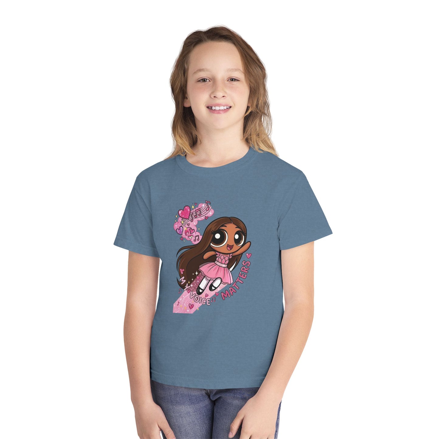 Youth Tee — 'My Voice Matters' Cute Superhero Girl Graphic