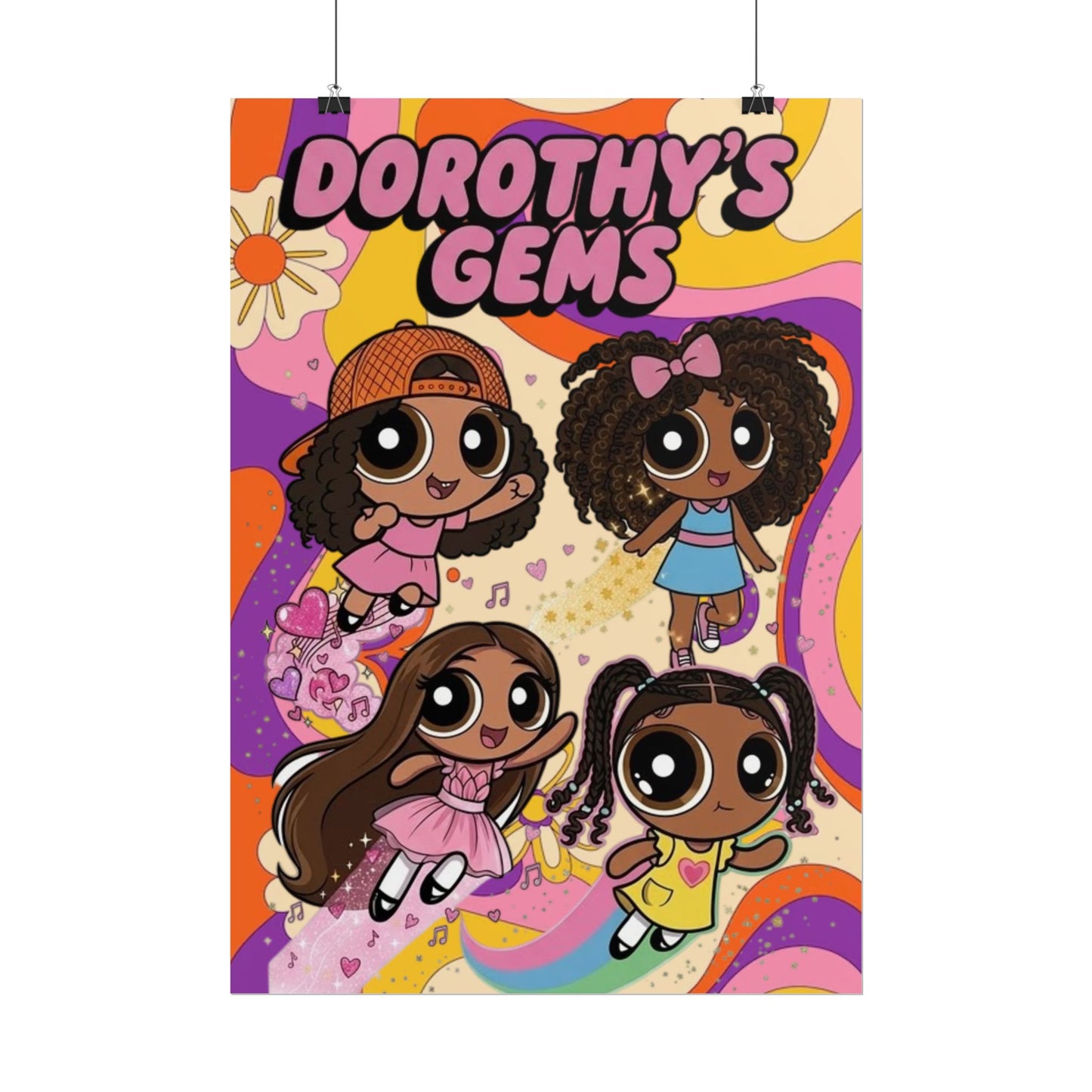 Rolled Poster — "Dorothy’s Gems" Cute Retro Cartoon Girls Wall Art