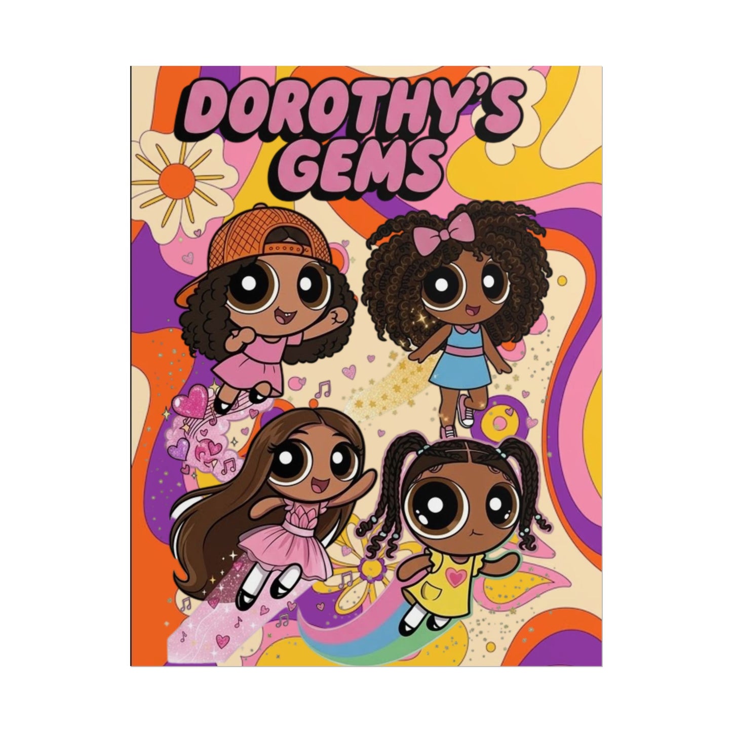 Rolled Poster — "Dorothy’s Gems" Cute Retro Cartoon Girls Wall Art