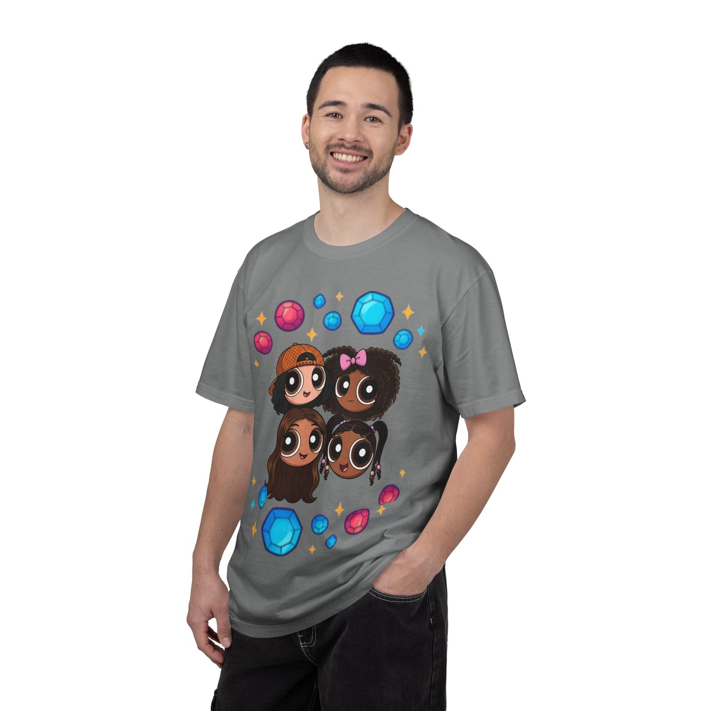 Dorothy’s Gems Crewneck T-Shirt — Cute Cartoon Girl Group with Colorful Gems