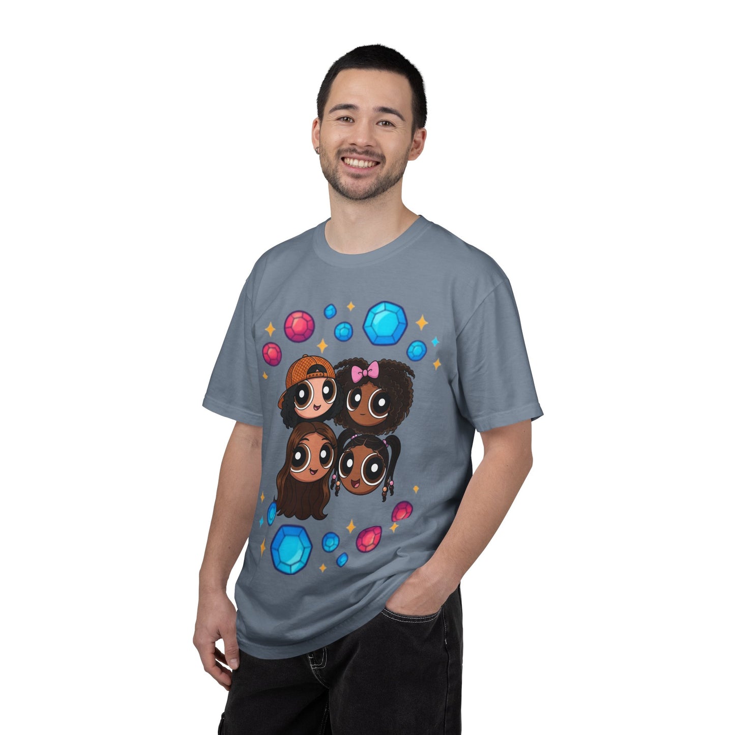 Dorothy’s Gems Crewneck T-Shirt — Cute Cartoon Girl Group with Colorful Gems