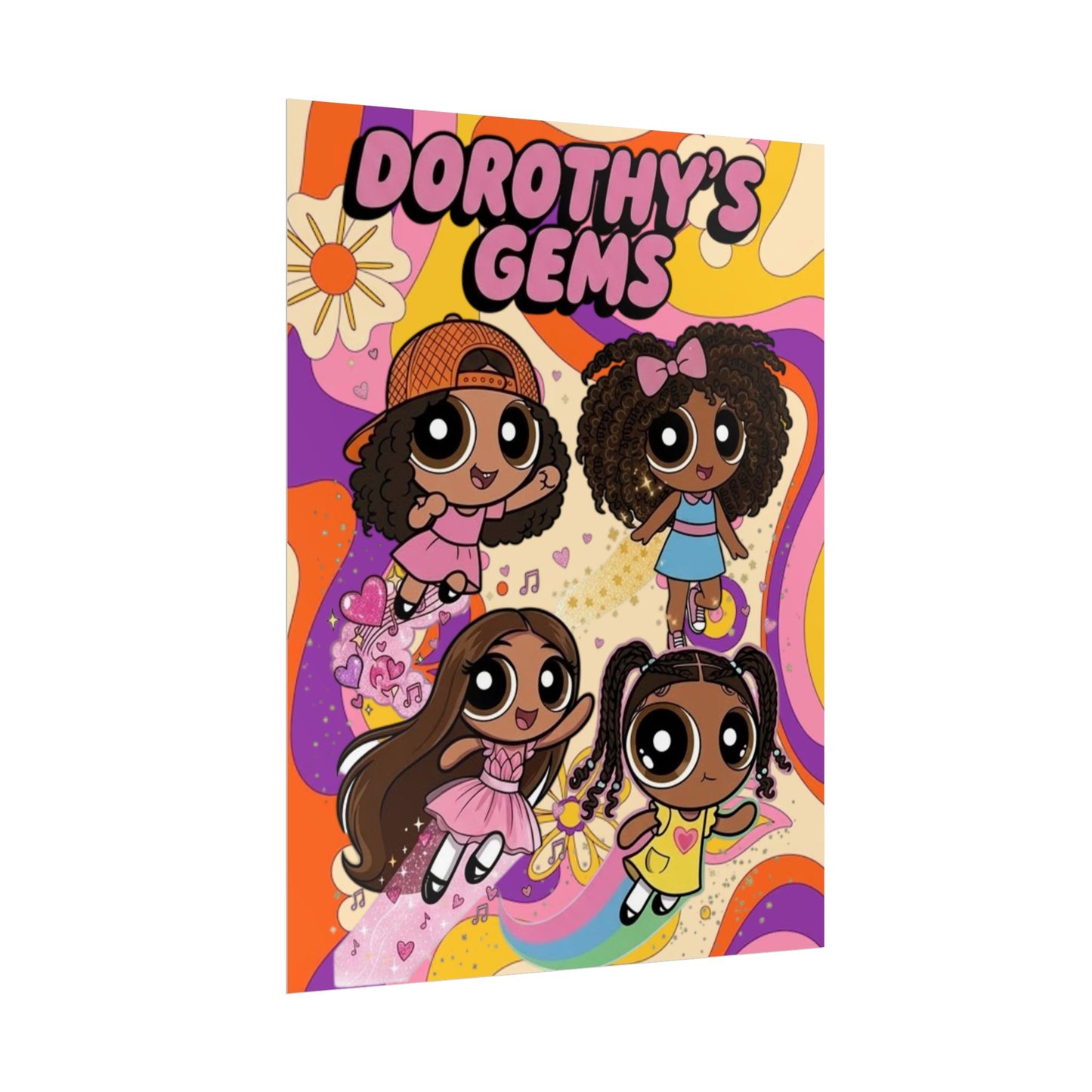 Rolled Poster — "Dorothy’s Gems" Cute Retro Cartoon Girls Wall Art