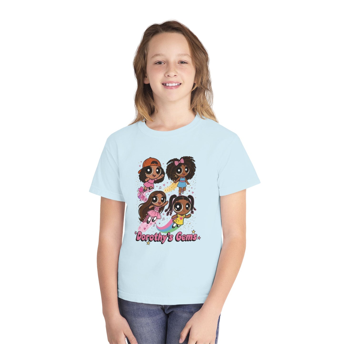 Youth Tee — "Dorothy's Gems" Cute Diverse Girls Cartoon Graphic Shirt