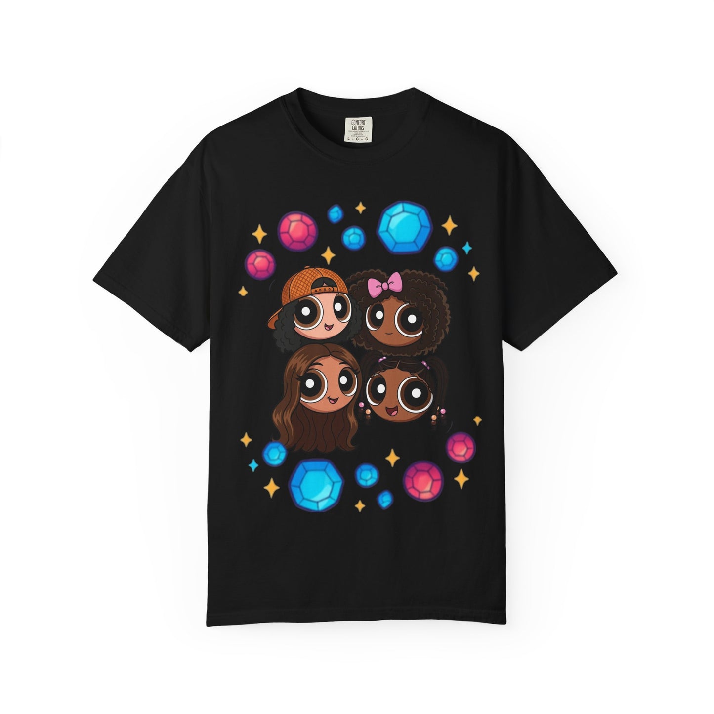 Dorothy’s Gems Crewneck T-Shirt — Cute Cartoon Girl Group with Colorful Gems