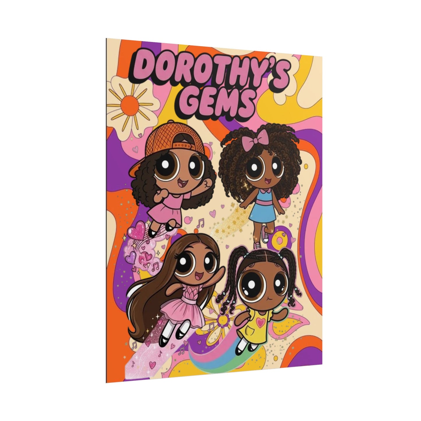 Rolled Poster — "Dorothy’s Gems" Cute Retro Cartoon Girls Wall Art