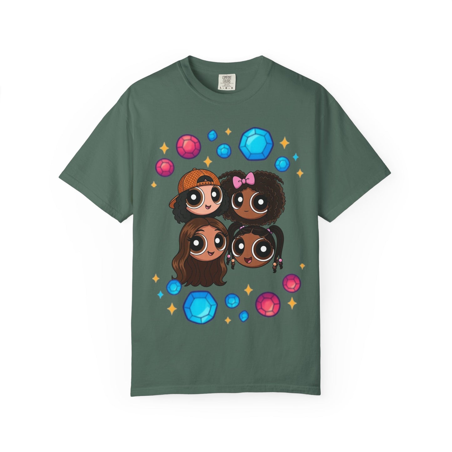 Dorothy’s Gems Crewneck T-Shirt — Cute Cartoon Girl Group with Colorful Gems
