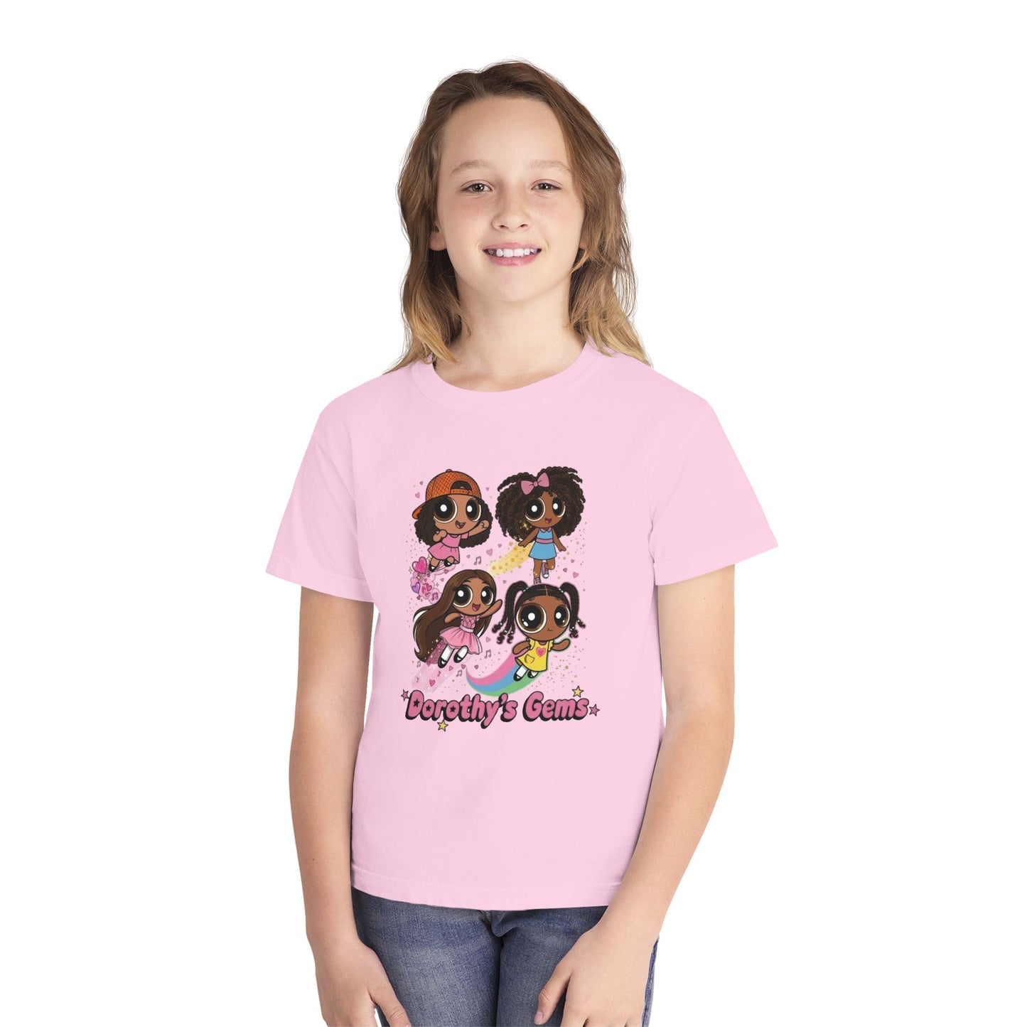 Youth Tee — "Dorothy's Gems" Cute Diverse Girls Cartoon Graphic Shirt