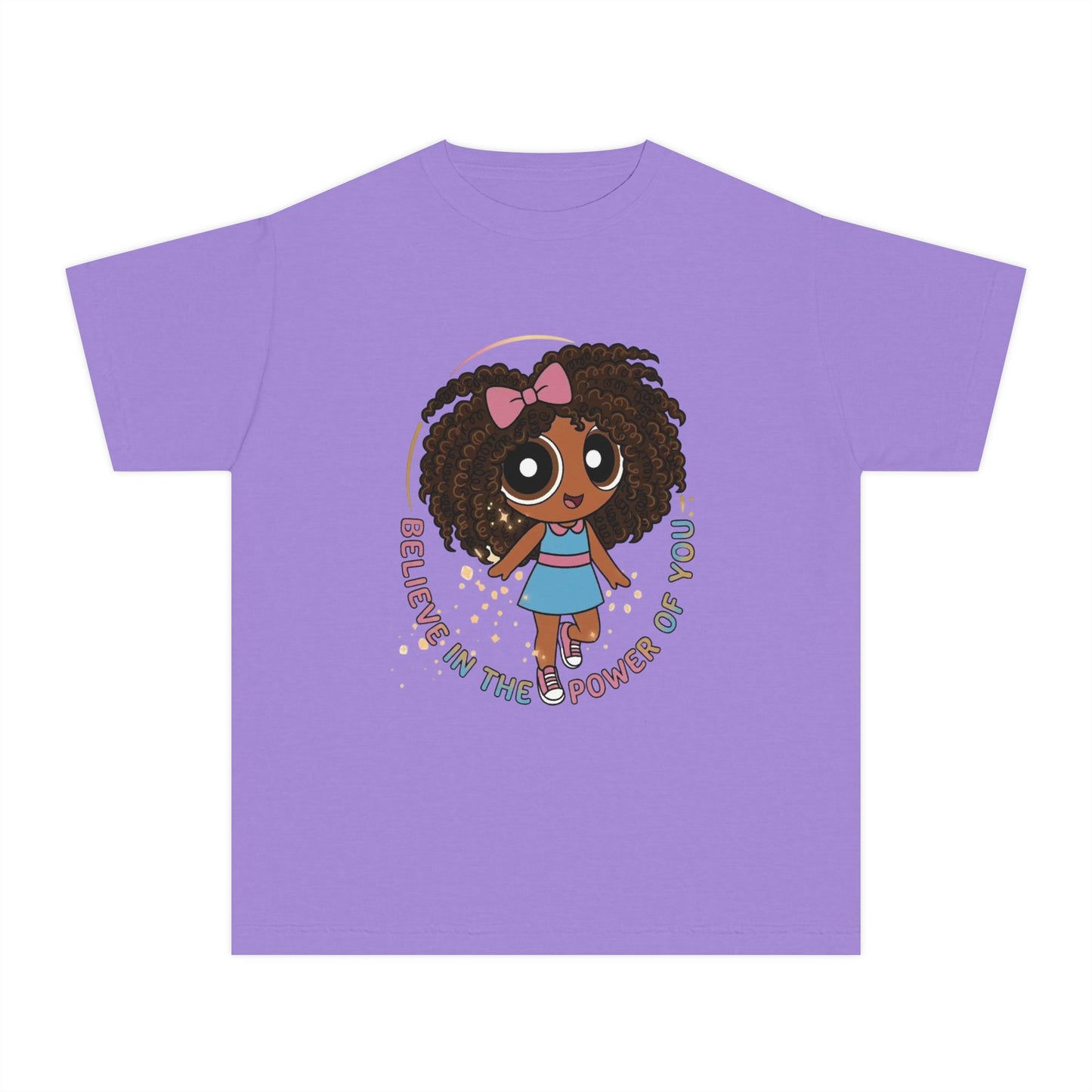 Youth Tee — "Believe in the Power of You" Cute Afro Girl Empowerment Shirt