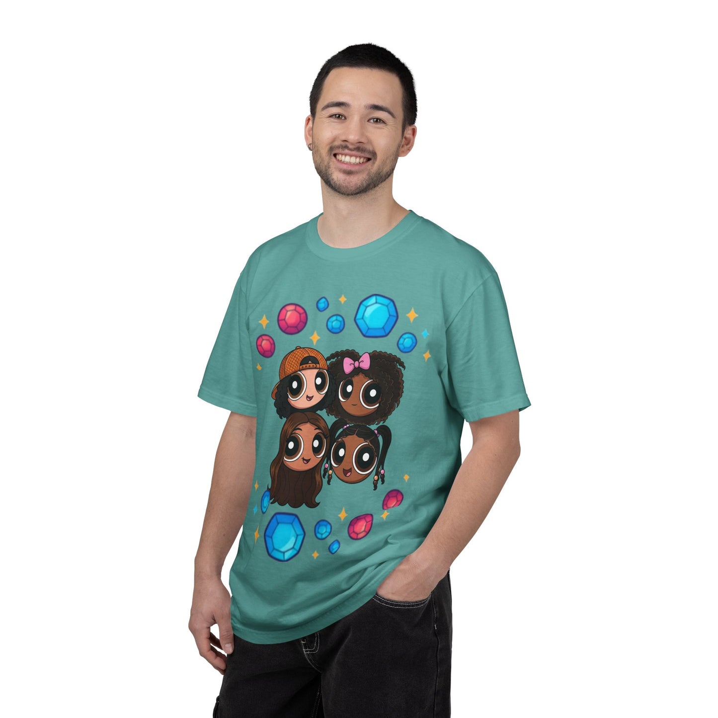 Dorothy’s Gems Crewneck T-Shirt — Cute Cartoon Girl Group with Colorful Gems