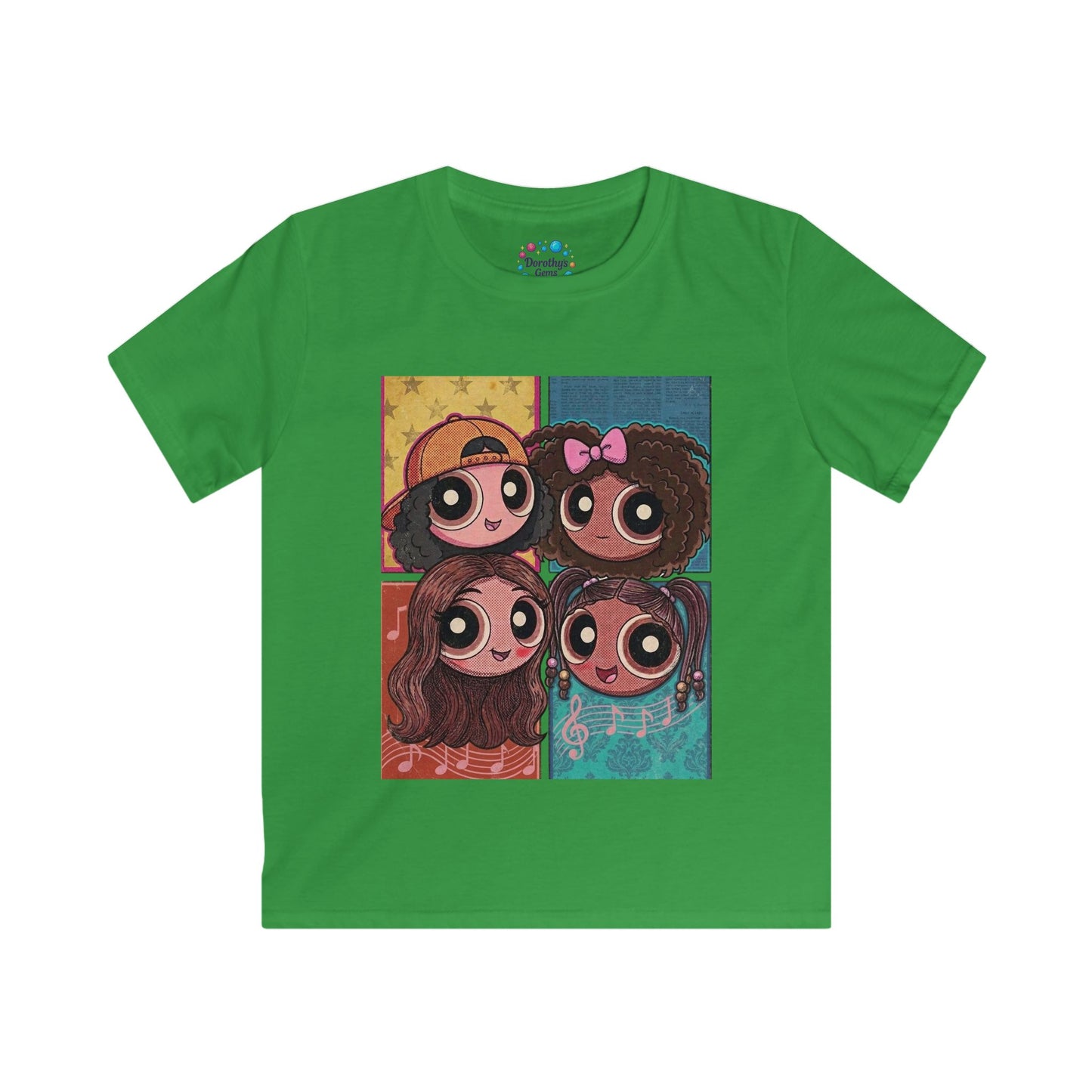 Cartoon Girls Pop Art Kids Tee — Cute Diverse Friends Graphic T-Shirt