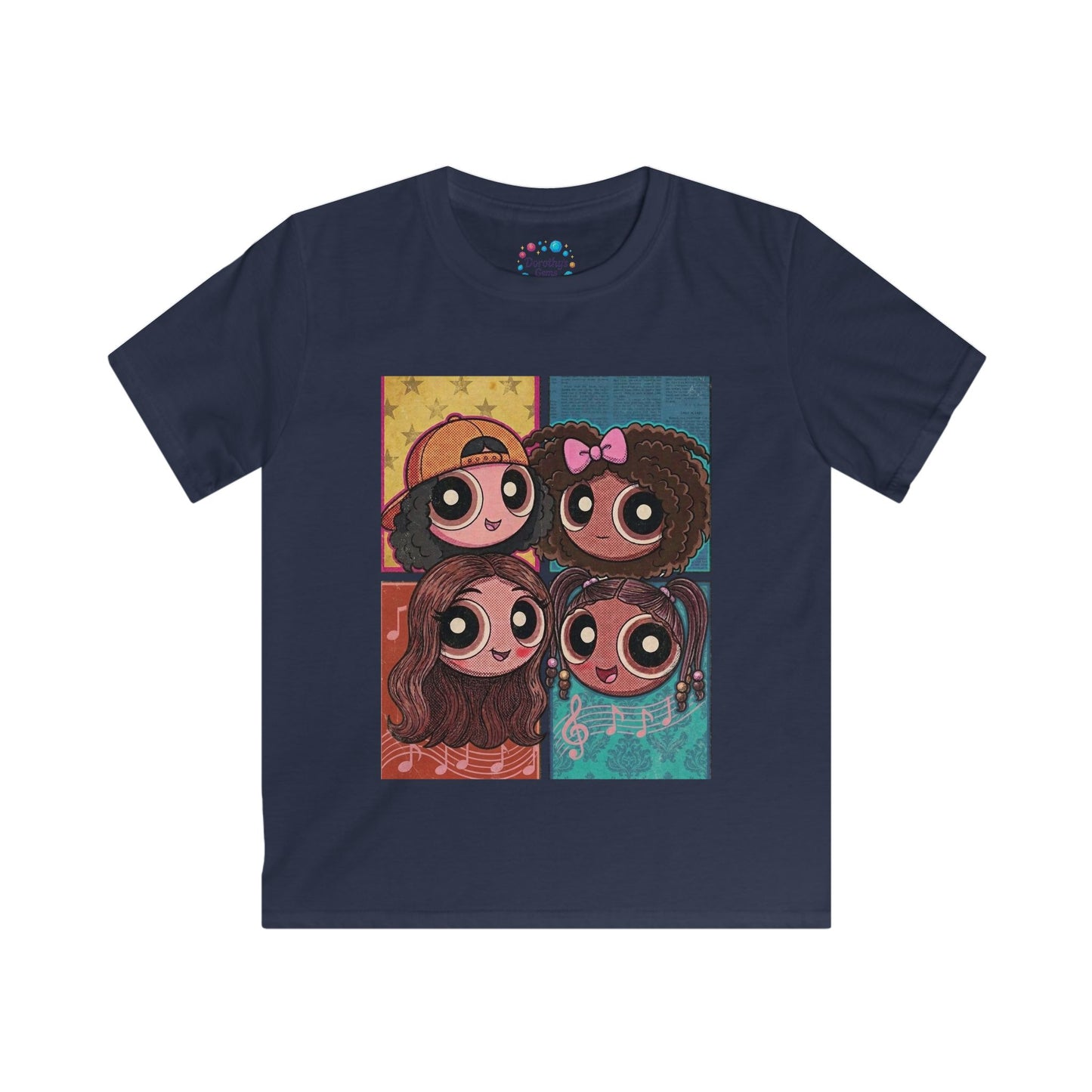 Cartoon Girls Pop Art Kids Tee — Cute Diverse Friends Graphic T-Shirt