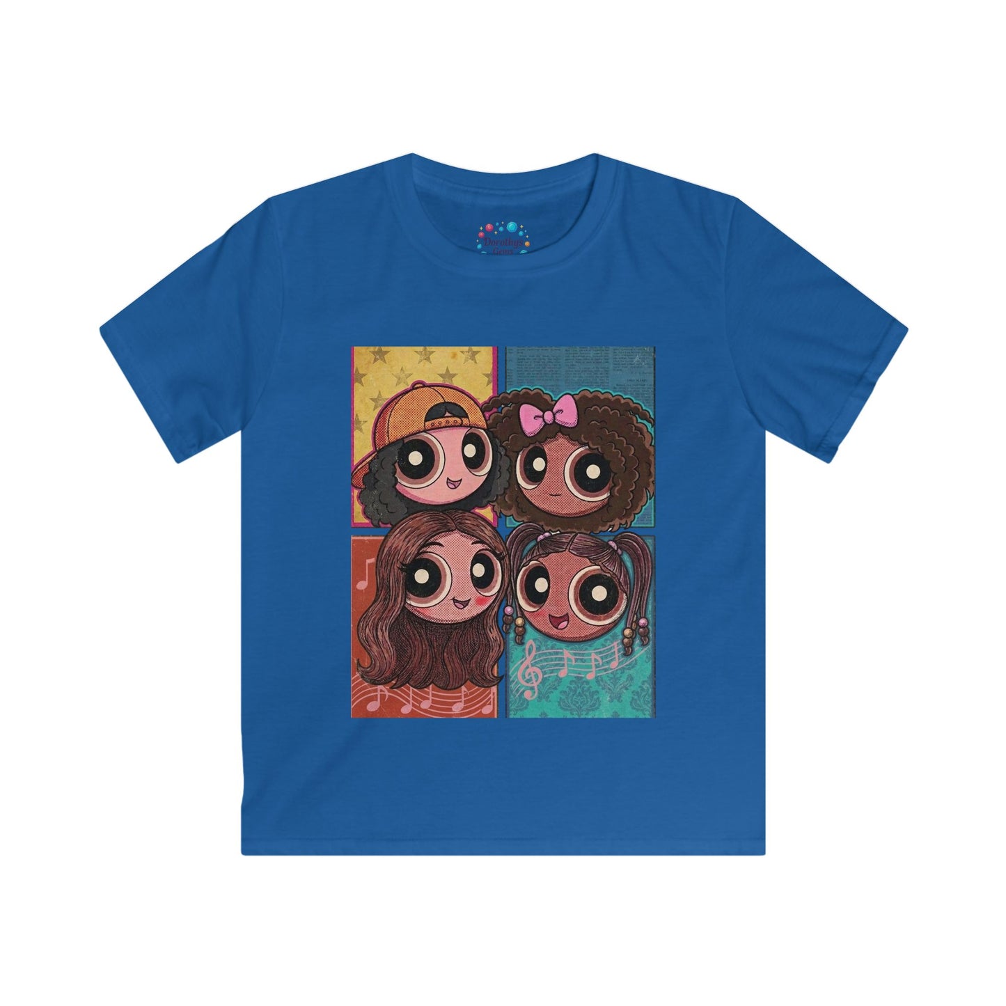 Cartoon Girls Pop Art Kids Tee — Cute Diverse Friends Graphic T-Shirt