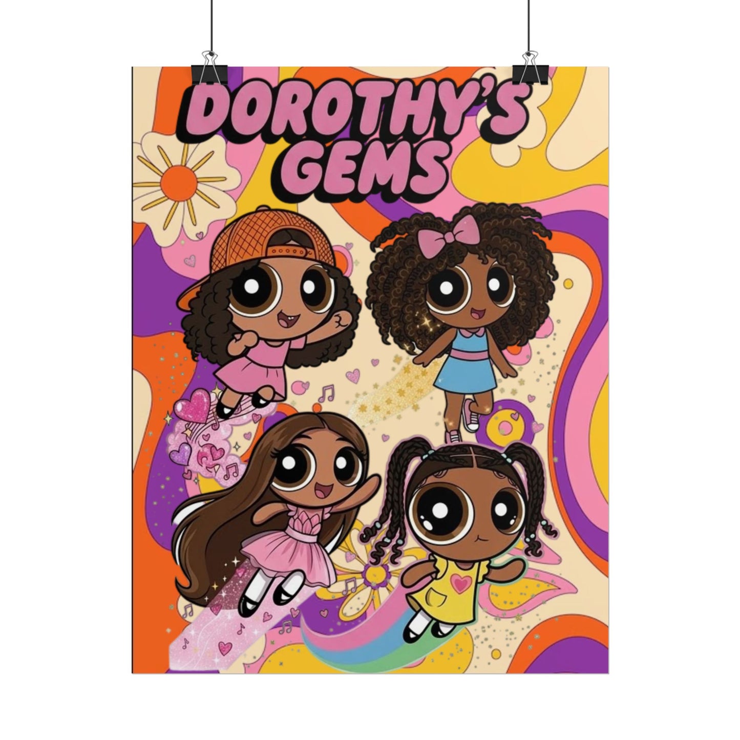 Rolled Poster — "Dorothy’s Gems" Cute Retro Cartoon Girls Wall Art
