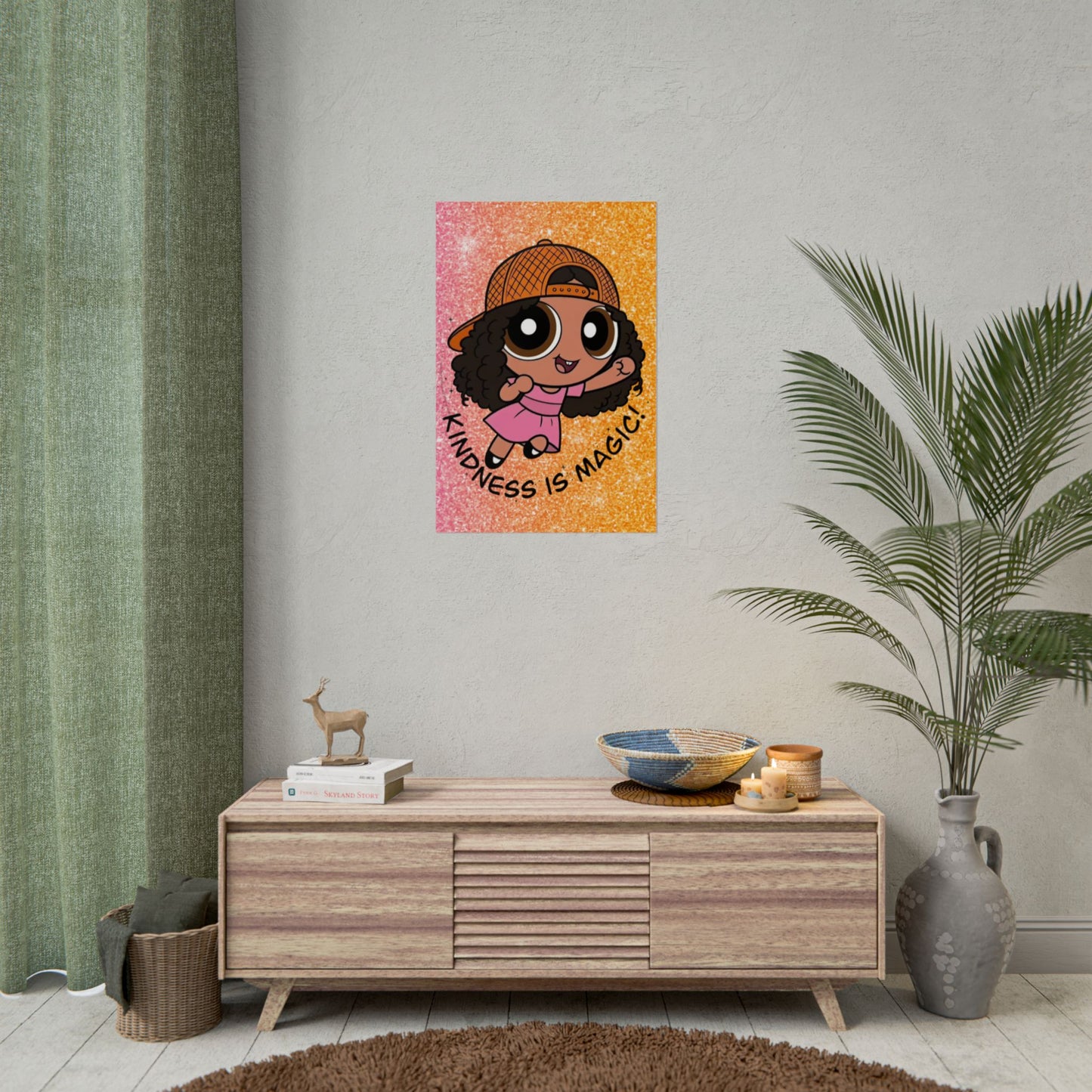 Rolled Poster — "Kindness Is Magic" Cute Cartoon Girl Wall Art