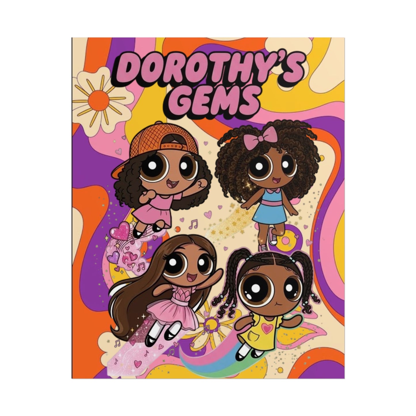 Rolled Poster — "Dorothy’s Gems" Cute Retro Cartoon Girls Wall Art