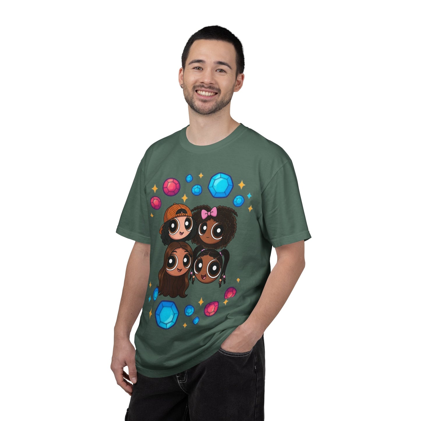 Dorothy’s Gems Crewneck T-Shirt — Cute Cartoon Girl Group with Colorful Gems