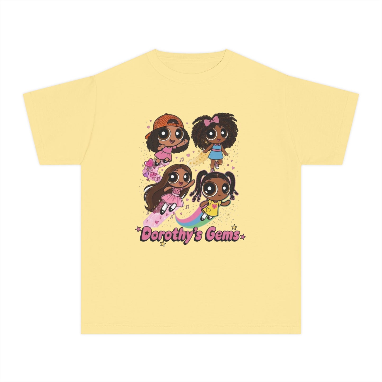 Youth Tee — "Dorothy's Gems" Cute Diverse Girls Cartoon Graphic Shirt