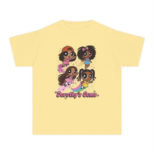 Youth Tee — "Dorothy's Gems" Cute Diverse Girls Cartoon Graphic Shirt