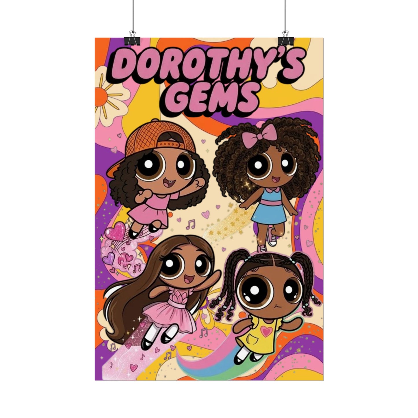 Rolled Poster — "Dorothy’s Gems" Cute Retro Cartoon Girls Wall Art