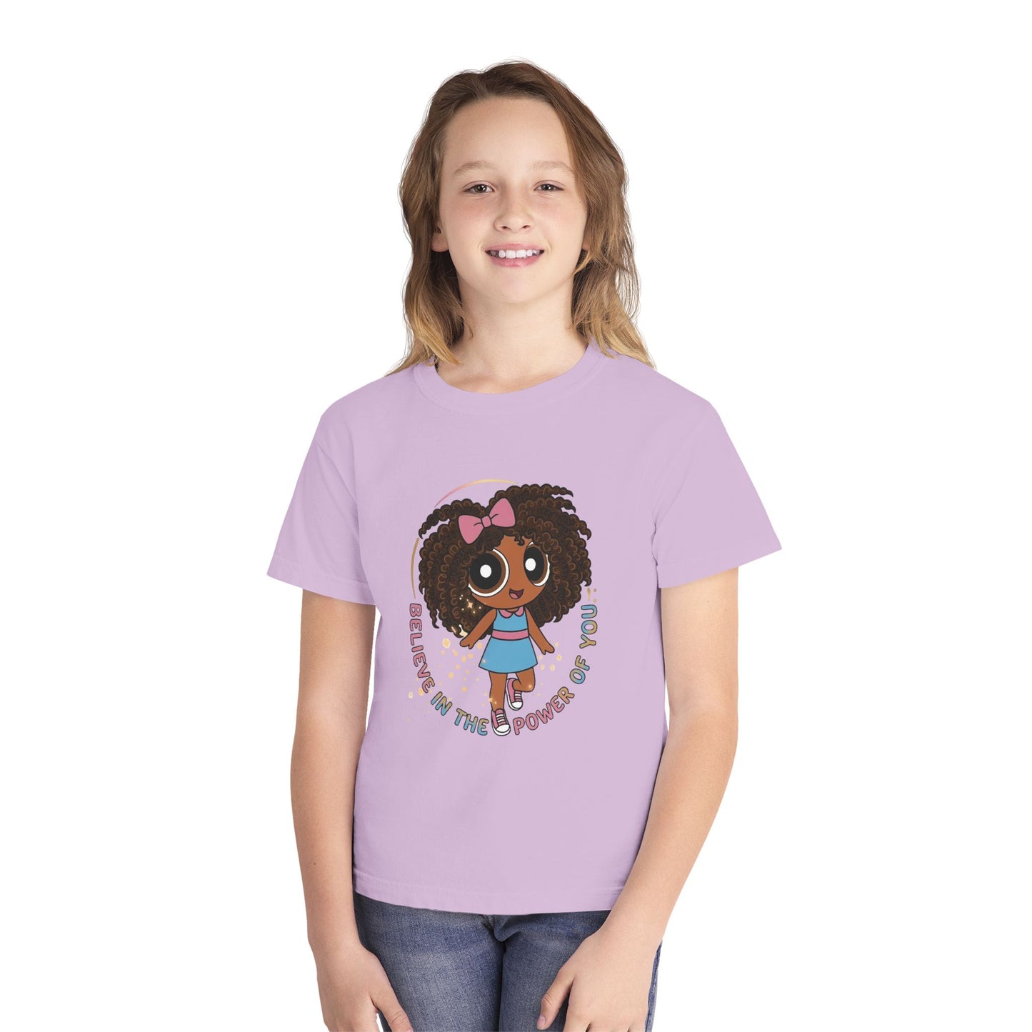 Youth Tee — "Believe in the Power of You" Cute Afro Girl Empowerment Shirt