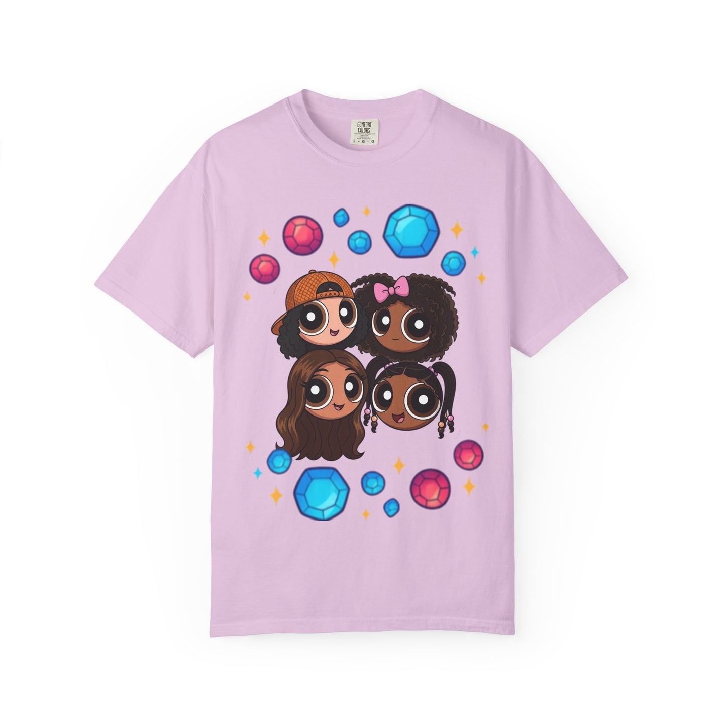 Dorothy’s Gems Crewneck T-Shirt — Cute Cartoon Girl Group with Colorful Gems